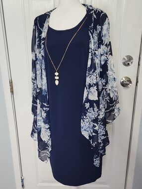 Sandra Darren Navy Dress with White Lining Detail